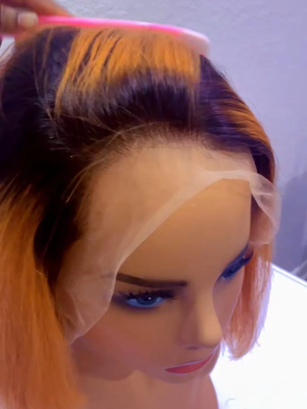 Vibrant Orange Lace Front Wig with Natural Dark Roots - Women Hair Wig